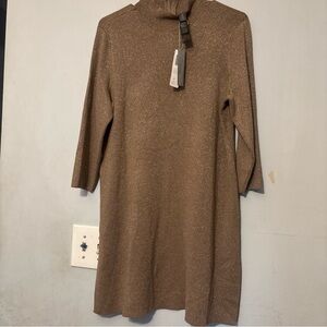 Sparkle Knit Turtleneck Shift Dress - Gold
